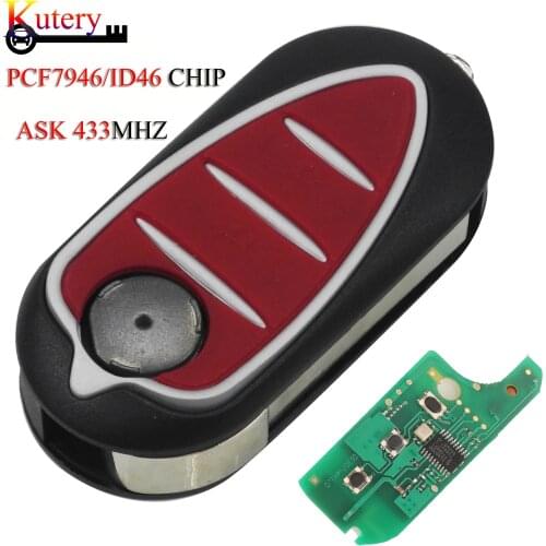 Kutery Flip Folding Remote Car Key For Alfa Romeo Giulietta 2010 433Mhz ID46/PCF7946 Chip 3 Buttons Remote Car key