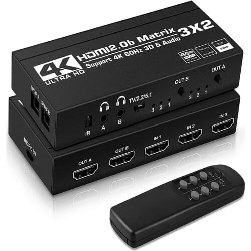 2021 3x2 Matrix Switch Splitter with SPDIF and L/R 3.5mm HDR HDMI-compatible Switch 4x2 Support HDCP 2.2 ARC 3D 4K@60Hz for PS5