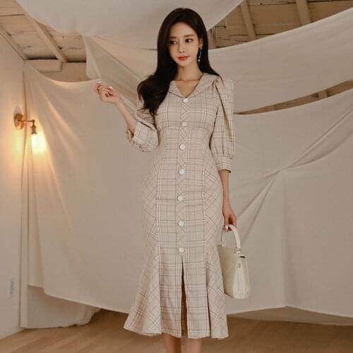 Fashion women shirts dress elegant ruffles office formal dress vintage party sexy slim plaid fresh cute lovely lady vestidoes