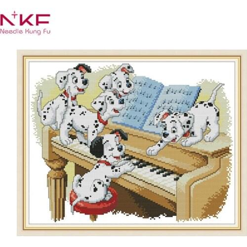 Canvas DMC Counted Cross Stitch Kits printed Cross-stitch set Embroidery Needlework-Five Dalmatians playing the piano for home