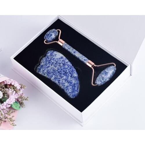 Jade Roller Guasha Massage Set Natural Sodalite Acupuntura SPA Therapy Back Head Foot Scraper Face Lift Crystal Stone Massager
