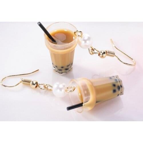 New Pearl Milk Tea Creative Personality Drop Earrings Japanese Korean Fun Ear Hook Small Earrings For Women Female