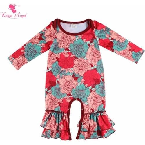 Kaiya Angel Baby Girls Autumn Romper Floral Newborn Ruffle Clothes Toddler Winter Jumpsuit Factory Wholesale