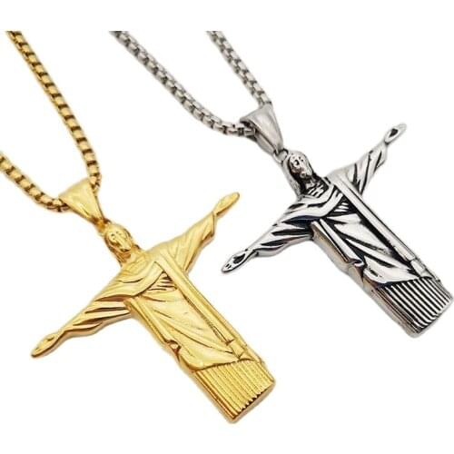 2019 NEW necklace pendant Gold color Jesus statue charm necklace stainless steel top quality Christian necklace pendant CAGF0315