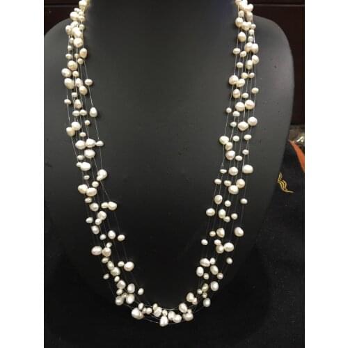 3-4MM & 6-7MM Natural freshwater Pearl necklace Long Necklace white 80CM multilayer Real Pearl Fashion women jewelry