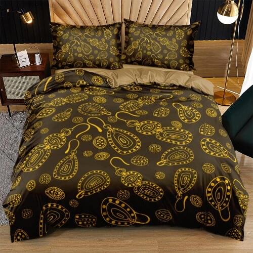 Paisley Design Duvet Cover Set Retro Style Quilt Covers 3 Piece Gold Color Bed Linens King Bedding Sets Queen Size Bedspreads