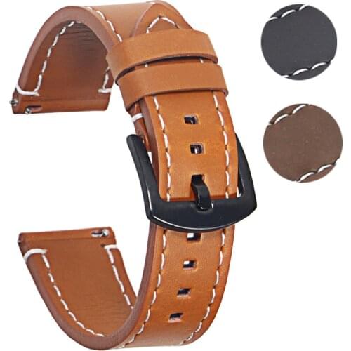 Genuine Leather Watchbands Bracelet Black Brown Cowhide Watch Strap For Women Men 20mm 22mm Wrist Band