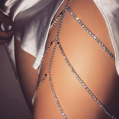 Sexy Multilayer Body Chain Rhinestone Leg Chain Accessories Gold Color Shiny Thigh Jewelry Beach Party Boho Jewellry