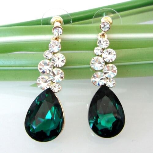Navachi Flower Leaves Green Zircon Rhinestone Crystal Yellow GP Ear Stud Earrings SMT1463