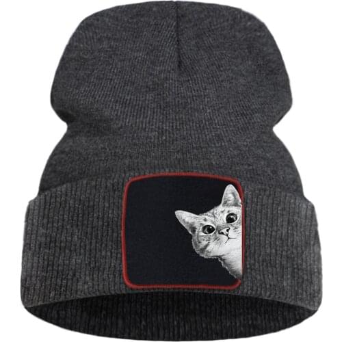 Hats Funny Kitten Cat Print Man Winter Knitted Hat Hip Hop Warm Fashion Hats Women Autumn Outdoor Solid Color Caps For Boys
