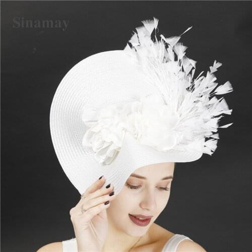 Grey Cocktail Straw Hat Millinery Disc Fascinators Sinamay Feather Vintage Tea Party Hat Artificial Flower Decoration Headwear