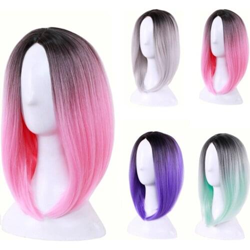 10inch Synthetic Hair Two Tone Ombre Short Bob Straight Wig Cosplay Wigs For Women Heat Resistant Fiber
