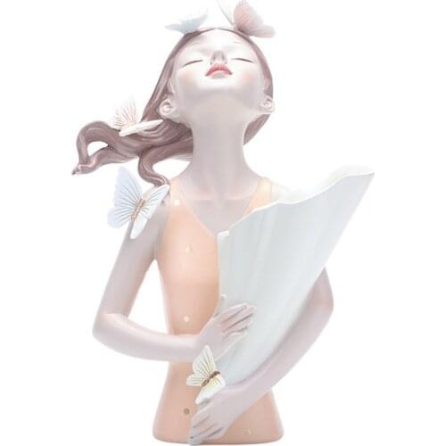 Resin Butterfly Girl Sculpture Vase for flowers Decor Modern Figurine Home Decoration Home Living Room Countertop Office Gift