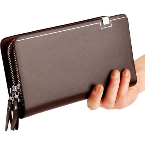 Hand Bag Mens Leather Clutch Bag Business Double Zipper Wallet Multi-card Bag LargeCapacity Cell Phone Pocket Passcard Pocket
