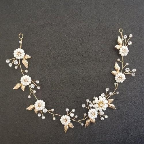 SLBRIDAL Handmade Golden Crystal Rhinestones Pearls Flower Wedding Hair accessories Bridal Headband Bridesmaids Women Jewelry