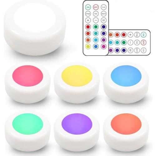 Smaller RGBW Wireless Cabinet Light LED Battery Powered Puck Lights Touch And Remote Dimmable For Kitchen Wall Lamp Lighting