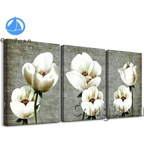 Tupil Diamond painting Gray retro style white flowers abstract picture kitchen wall decoration 3 panels office home decoration