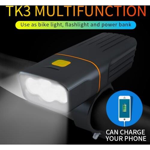 Bicycle Light TK3 3 Modes Bike Light L2 Built-In 5200mAh USB Rechargeable Power Bright Waterproof Bike Headlight Bike Lamps Tool