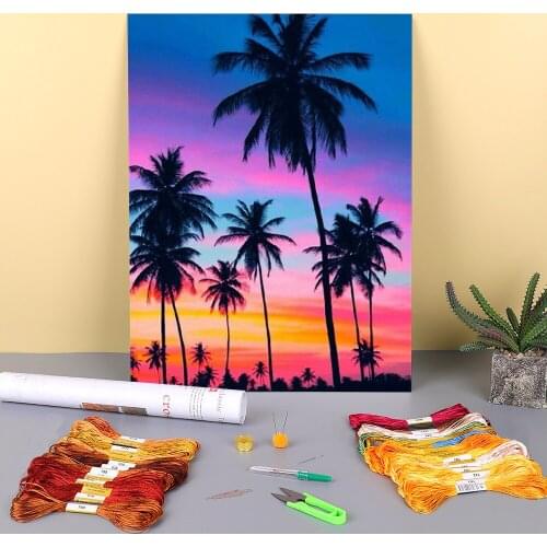 Landscape Seaside Printed Canvas 11CT Cross-Stitch DIY Embroidery Full Kit DMC Threads Knitting Handmade Hobby Different