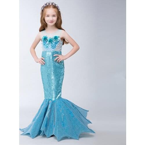 High Quality 2 Colors Girls Prom Dresses Summer 2017 New Princess Wedding Party Dresses Beading Mermaid Fishtail Dress QX190