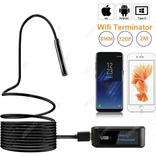 WIFI Terminator Endoscope Camera 2M Cable Inspection Camera 8mm Direct USB Endoscope Borescope IOS Endoscope For Iphone Android