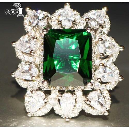 YaYI Fine Jewelry Fashion Princess Cut Green Gemstones Cubic Zirconia Stamped S925 Silver Color Engagement Wedding Gift Rings