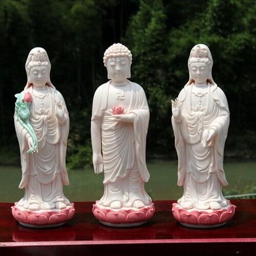 Western Sansheng Guanyin Bodhisattva,Dashizhi,Sakyamuni Worship Buddha Statue Ceramic Handicraft Sculpture Home Decoration