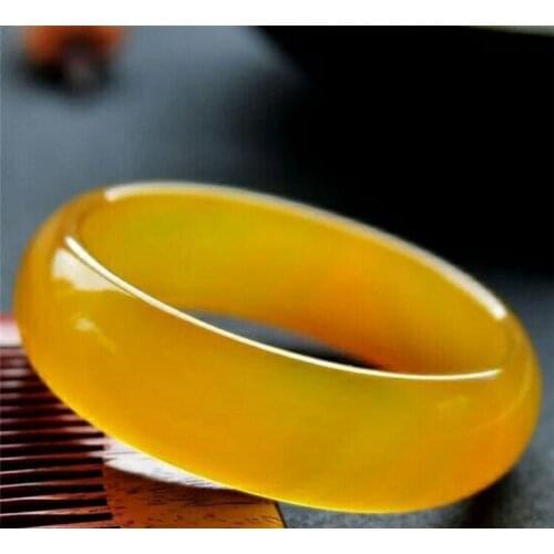 Fine jewelry 58-60 mm Genuine Natural Ice Yellow Agate Woman Bangle More Wide & Flat Bracelet