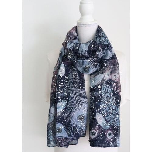 2020 Women Feather Pattern Cotton Scarf Silver Foil Scarf 10pcs/lot