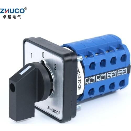 ZHUCO SZW26/LW26-20 1-0-2 4 Phase 20A Silver Contact 64X64 48X48 mm Panel Mount Universal Changeover Rotary Knob Cam Switch