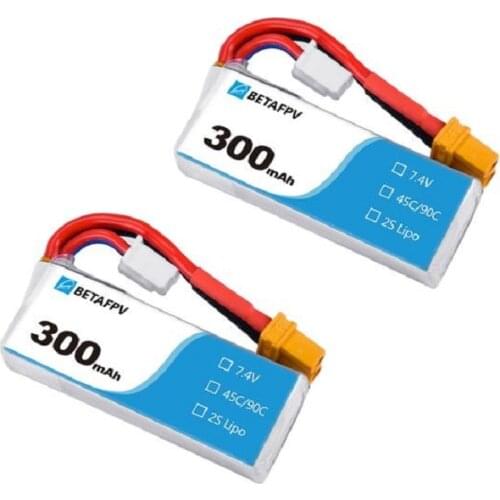 2Pcs BETAFPV 300mAh 2S 45C Lipo Battery for Beta75X Mobula 7 and Eachine Trashcan 2S Brushless Whoop Drone Wholesales