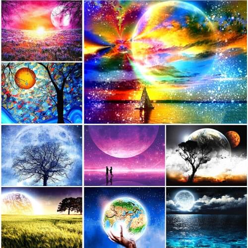 5D DIY Diamond Painting Full Square Moon Cross Stitch Diamond Embroidery Scenery Mosaic Art Pictures of Rhinestones Decor Gift