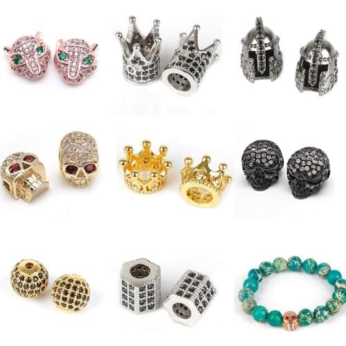 1-2pcs Assorted Vintage Charms Crown Helmet Skull Beads Antique Gold Silver Color Spacers Beads For Bracelet Jewelry Making