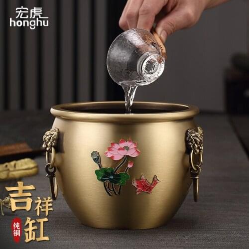 Pure Copper Tea Basin Imperial Palace Style Writing-Brush Washer Cylinder Kombucha Cup Pot Tea Pot and Cup Set