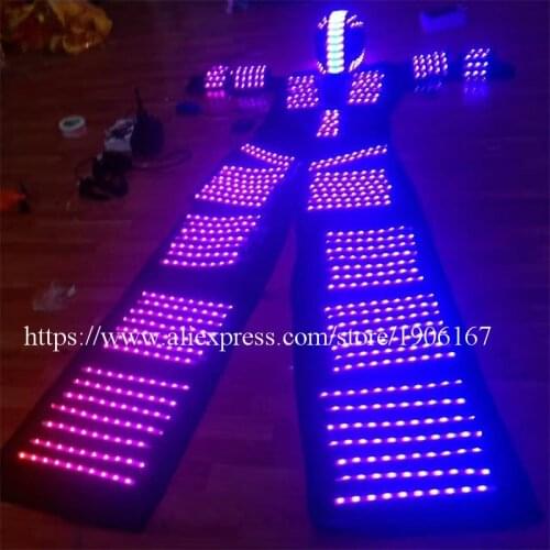 Colorful RGB LED Luminous Costume With Led Helmet LED Clothing Light Led Stilt Robot Suit Kryoman David Guetta Robot Dance Wear