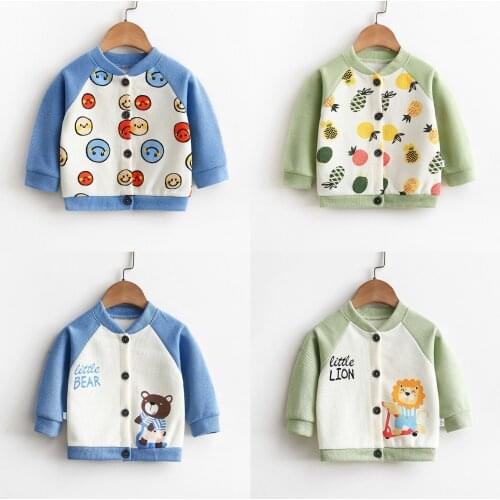 Baby Jacket Cartoon Print Kids Boys Girls Coats Cardigan O-neck Sweaters Spring And Autumn Children Outer Wear 2021 New Clothes