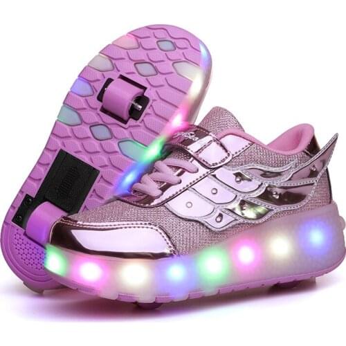 Kids LED roller sports shoes glowing luminous light up usb sneakers Two wheels kids rollers skate shoes for boy girls Flash
