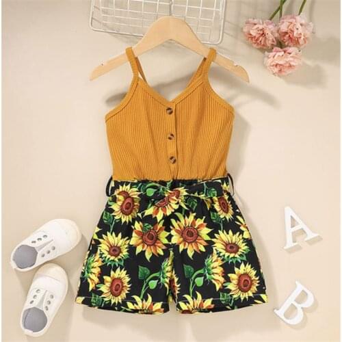 Toddler Girls Short Jumpsuit Summer Sleeveless Floral Print Knitted Strap V-neck Romper Kids Casual Playsuits