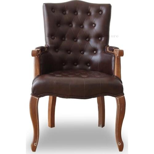 European Solid Wood Armrest American Study Chair American Single Coffee Table Chair Computer Chair Cloth Desk Study Dining Chair