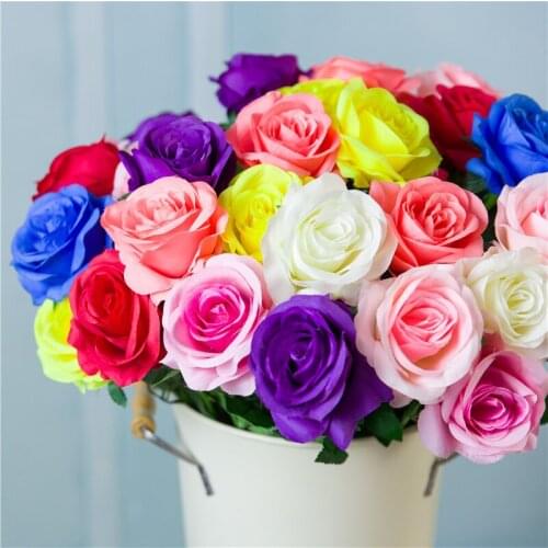 Artificial flower single branch real touch rose silk wedding decor home decoration accessories wreath rose fake flower branch