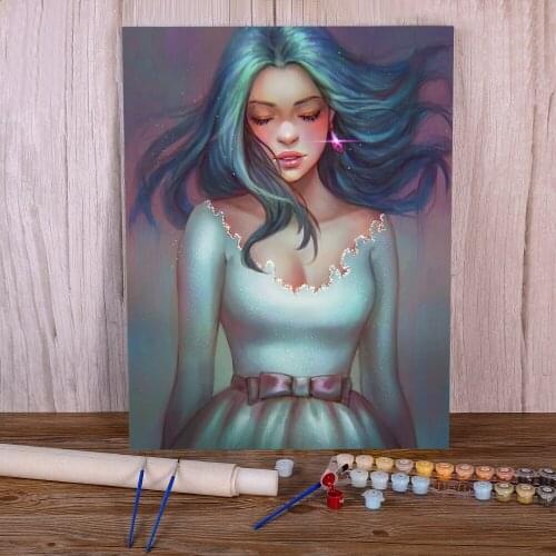 Cartoon Girl Woman DIY Paint By Numbers Package Oil Paints 50*70 Canvas Pictures Loft Wall Picture Adults Drawing