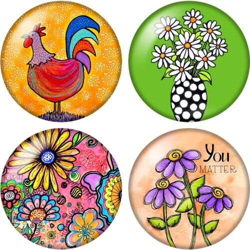 Oil paintings style Flowers vase cat dog daisy 12mm/16mm/18mm/25mm Round photo glass cabochon demo flat back Making findings