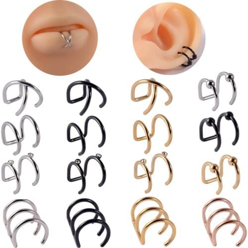 2Pcs Illusion Captive Bead Rings Fake Cartilage Clip-On Ring Helix Earrings Non Pierced Clip Closure Ring Ear Cuff Body Jewelry