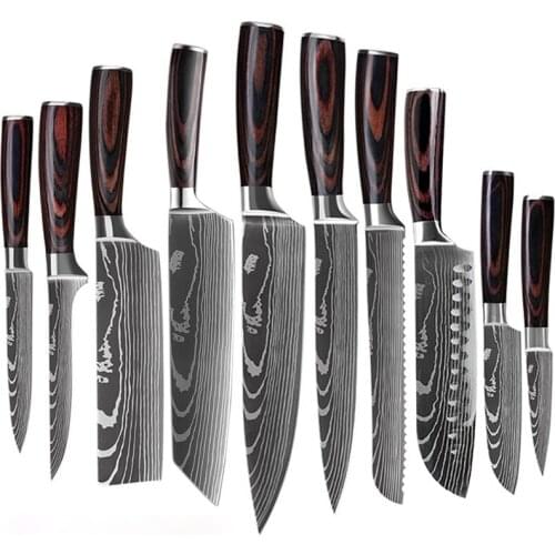 Kitchen Knives Laser Damascus Pattern Chef Knife Sharp Santoku Cleaver Slicing Utility Knives Resin Handle Multi-purpose Knife