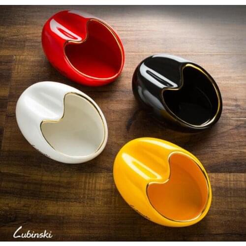 LUBINSKI Unique Ceramic Round Cigarette Ashtray Pocket 1 Holder Travel Cigar Ashtrays Home&Office W/Gift Box Fit COHIBA