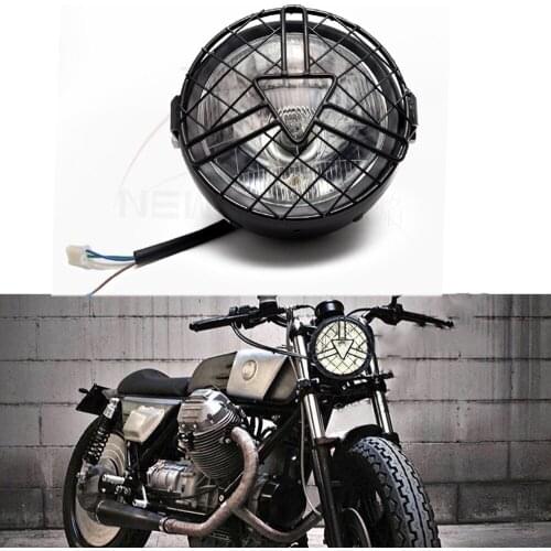 Motorcycle Retro Metal Grid 35W Halogen Front Headlight head Lamp mask Kits For CG125 GN125 Harley Cafe Racer Honda