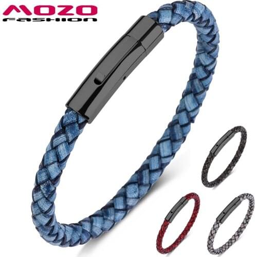 Fashion New Male Charm Bracelets Blue Genuine Leather Rope Mixed Braided Bangle Simple Punk Women Classic Jewelry