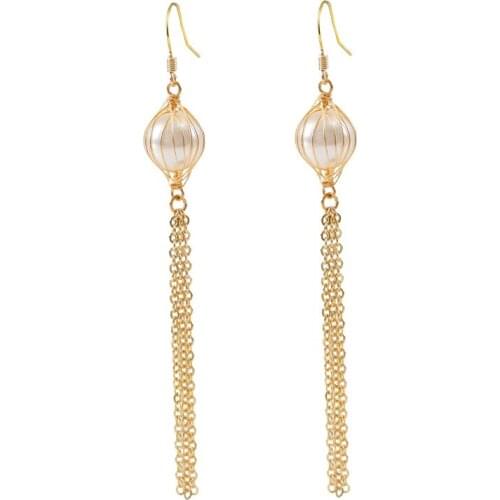 LANFLORA fashion women tassel earrings handmade Imitation Pearl earrings copper alloy earrings free shipping