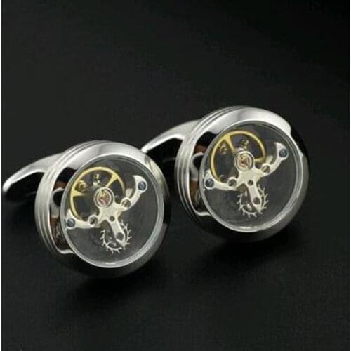 New Design Classic Tourbillon InsideTitanium Steel Cufflinks In Silver Color For Men