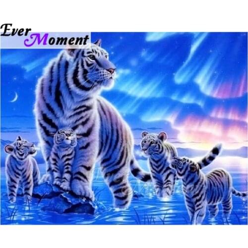 Ever Moment Diamond Painting Decoration Picture Of Rhinestone White Tigers Aurora Full Square Diamond Embroidery Mosaic ASF1931